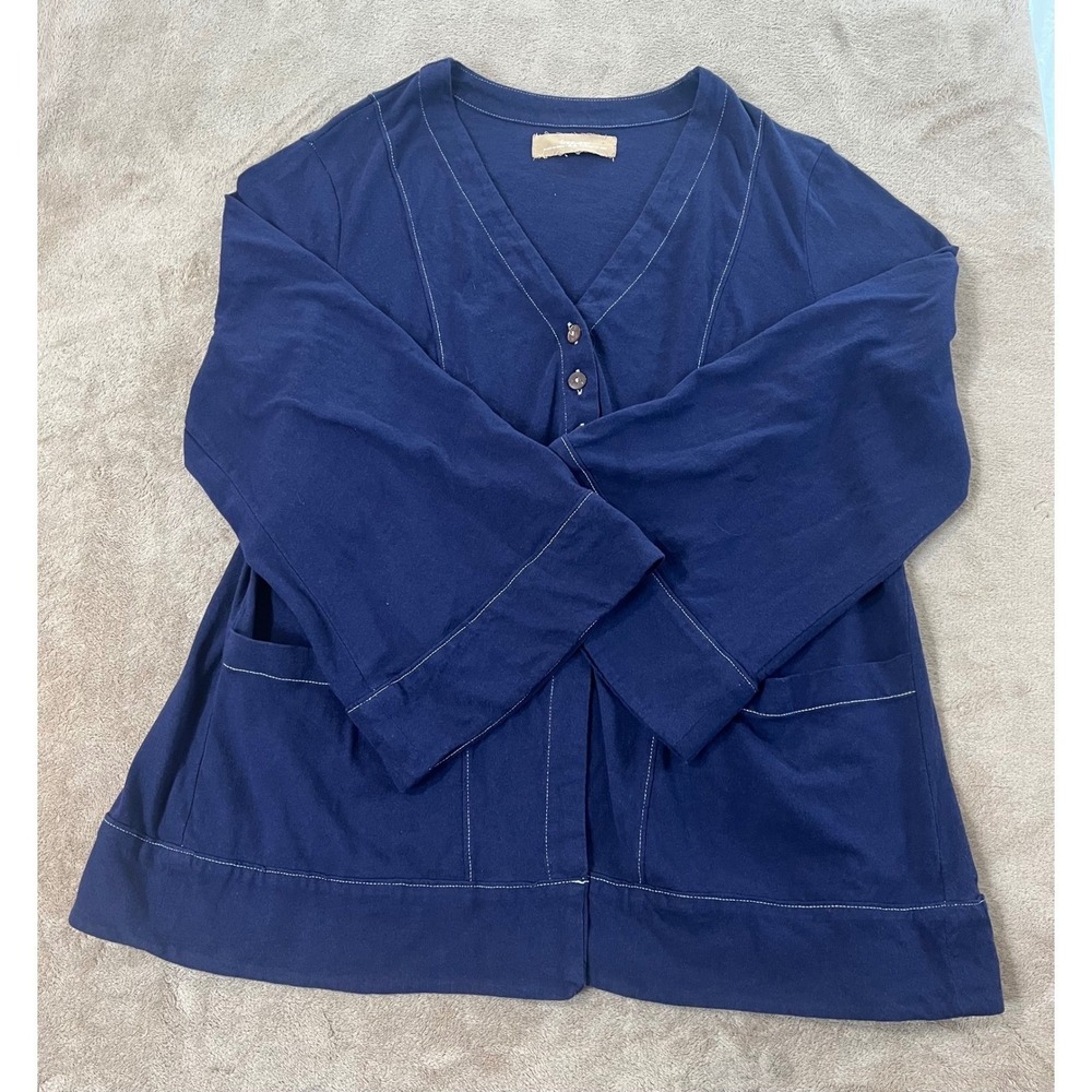 Free People free-est Strada Cardigan Top M Women's V-neck Navy Blue EUC